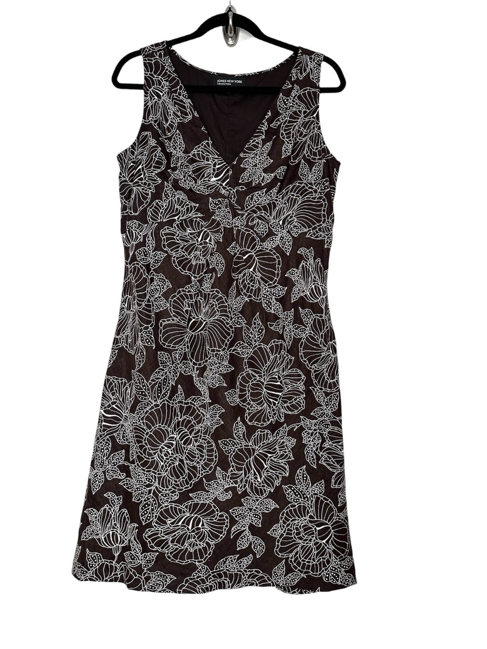 Vintage 100% Linen Chocolate Brown Floral Midi Dress Coastal Comfort Minimalist - Picture 2 of 12